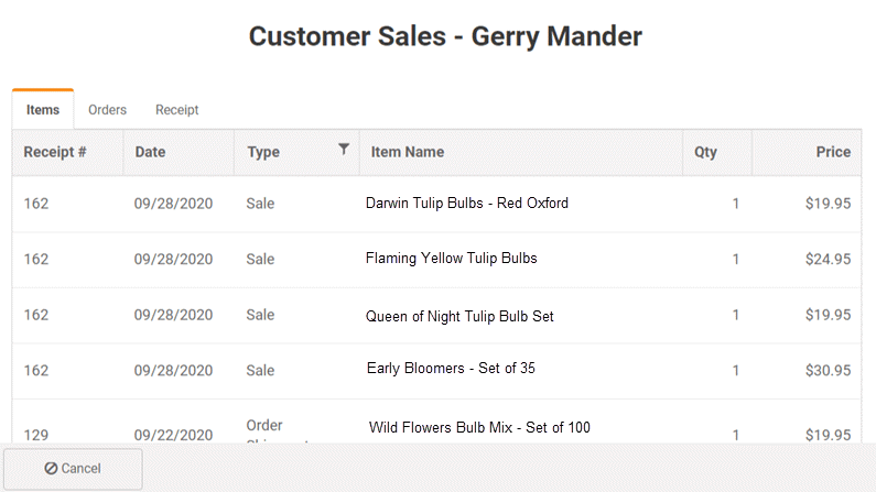 Feed and Seed POS System Customer-Sales-History